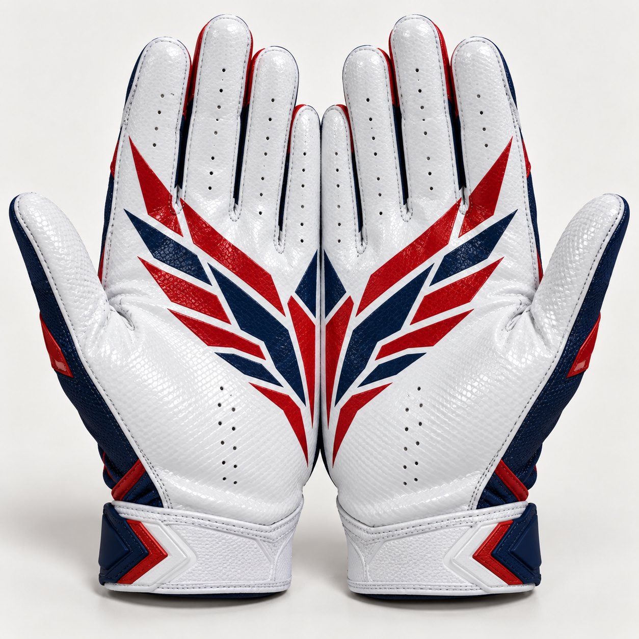 Custom receiver glove mockup with a complete emblem formed by two joined palms